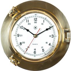 Bey-Berk Lacquered Brass Porthole Quartz Clock