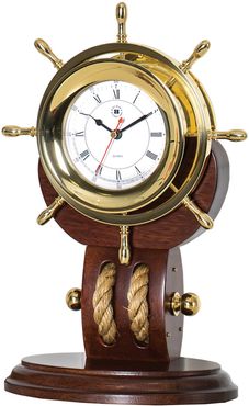 Bey-Berk Lacquered Brass Ships Wheel Quartz Clock