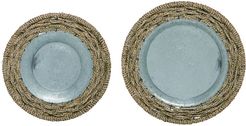 Set of 2 Transpac Metal Silver Spring Rope Embellished Trays