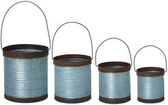 Set of 4 - Round Transpac Metal Silver Spring Rustic Containers