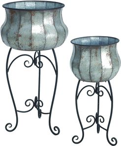 Set of 2 Transpac Metal Silver Spring Traditional Planters with Stand