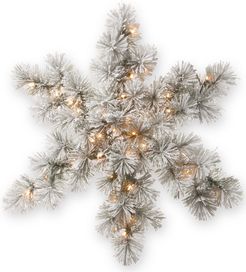 National Tree Company 32in Snowy Bristle Pine Snowflake with 35 Warm White Battery Operated LED Lights w/ Timer