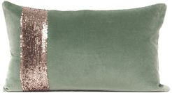 Harkaari Green Cotton Velvet & Sequined Lumbar Pillow