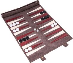 Bey-Berk Warren Grey Suede Roll-up Backgammon Travel Set