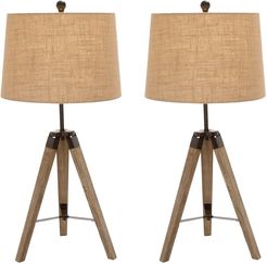 Set of 2 Wood Metal Tripod Table Lamp