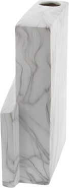 UMA White Geometric-Shaped Ceramic Vase With Gray Marbling Accents