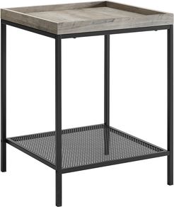 18in Square Tray Side Table with Mesh Metal Shelf