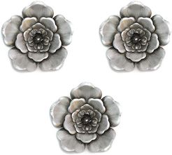 Set of 3 Stratton Home Decor Silver Metal Wall Flowers