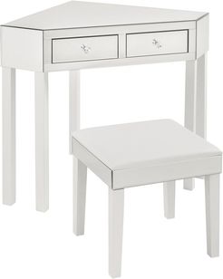 Inspired Home Callista Mirrored Corner Makeup Vanity Table with Stool