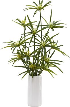 Cyperus Artificial Plant in White Planter