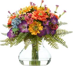 Mixed Flowers Artificial Arrangement in Glass Vase