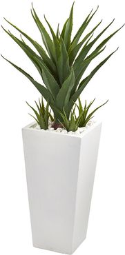 Spiky Agave Artificial Plant in White Planter