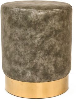 Zentique Distressed Grey Leather Stool with Gold Base