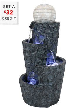 Sunnydaze Hewn Spiral Tower Outdoor Water Fountain with LED Lights