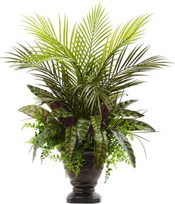 Nearly Natural 27in Mixed Areca Palm, Fern & Peacock with Planter