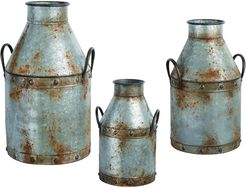 Set of 3 Transpac Metal Silver Spring Rustic Milk Can Containers