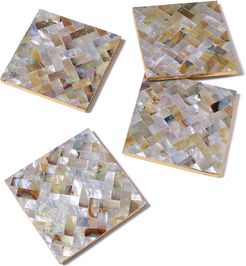 Tiramisu Mother Of Pearl Coaster Herringbone Pattern- Set Of 4