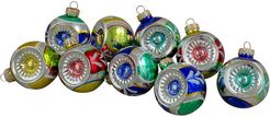 Northlight 9ct Vibrantly Colored Retro Reflector Shiny Glass Christmas Ball Ornaments