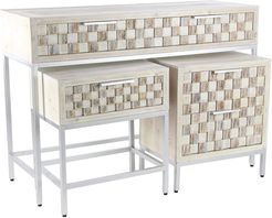 Farmhouse 3pc Wood, Iron & Stainless Steel Drawer Console & Chest Set