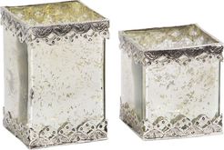 Set of 2 Glam Cuboid Glass Candle Holders