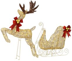 National Tree Company 42in & 27in Set Of 2-Mesh Fabric Deer Pulling Sleigh