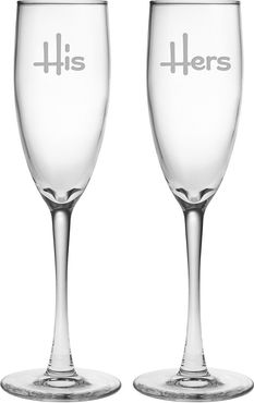 Susquehanna Glass Set of 2 His & Hers Champagne Flute Glasses