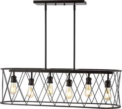 Jonathan Y Marion 37.75in 6-Light Adjustable Iron Farmhouse Rustic LED  Dimmable Pendant