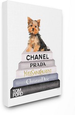 Stupell Book Stack Yorkie Dog Glam Fashion Watercolor