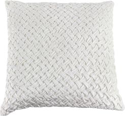 White Square Throw Pillow with Smocked Basket Weave Design