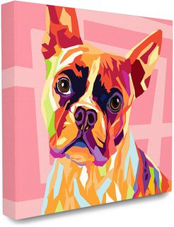 Stupell The Stupell Home Decor Collection Vibrant Abstract Posterized Rainbow Dog with Pink Pattern Background