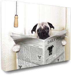 Stupell Industries Pug Reading Newspaper in Bathroom