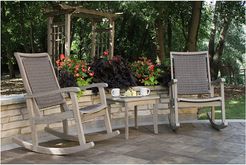 Outdoor Interiors 3pc Grey Wash Eucalyptus Rocking Chair Set
