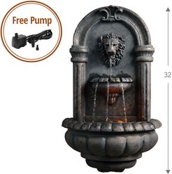 Peaktop Outdoor Royal Lion Head Wallfall Fountain with Led Light