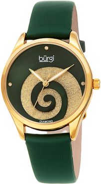 Burgi Women's Satin Over Leather Diamond Watch