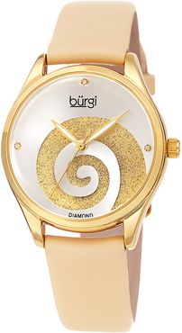 Burgi Women's Satin Over Leather Diamond Watch