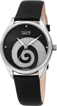 Burgi Women's Satin Over Leather Diamond Watch