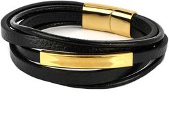 Jean Claude Stainless Steel Leather Wrap Bracelet