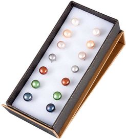 Splendid Pearls Set of 7 Pairs Silver 7-8mm Pearl Studs