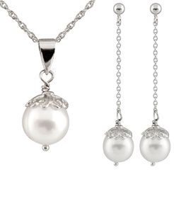Splendid Pearls Silver 8-8.5mm Freshwater Pearl Necklace & Drop Earrings Set