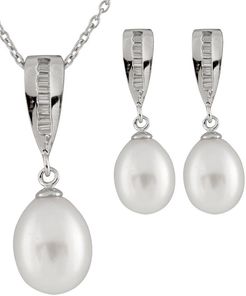 Splendid Pearls Silver 8-9mm Freshwater Pearl Earrings & Necklace Set