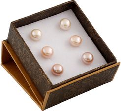 Splendid Freshwater Pearls Rhodium Plated 7-7.5mm Freshwater Pearl Set of 3 Studs