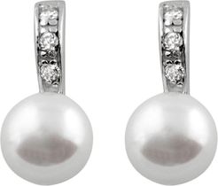 Splendid Freshwater Pearls Rhodium Plated 7.5-8mm Freshwater Pearl Drop Earrings