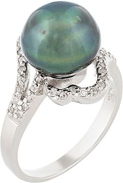 Splendid Pearls Silver 8-9mm Tahitian Pearl Round Ring