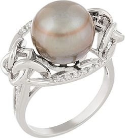 Splendid Pearls Silver 8-9mm Tahitian Pearl Round Ring