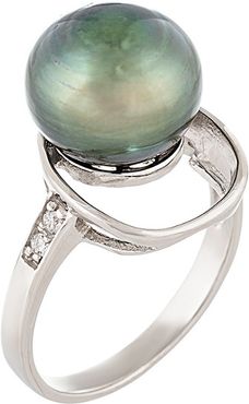 Splendid Pearls Silver 8-9mm Tahitian Pearl Round Ring