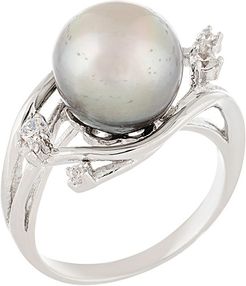 Splendid Pearls Silver 8-9mm Tahitian Pearl Round Ring