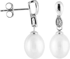 Splendid Pearls Rhodium Plated 7.5-8mm Freshwater Pearl Earrings