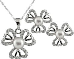 Rhodium Plated Silver 5-7mm Freshwater Pearl Drop Earrings & Necklace Set