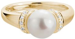 14K 0.09 ct. tw. Diamond 8mm Freshwater Cultured Pearl Ring