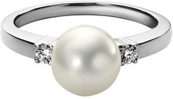 14K 0.10 ct. tw. Diamond 8.0-8.5mm Freshwater Cultured Pearl Ring